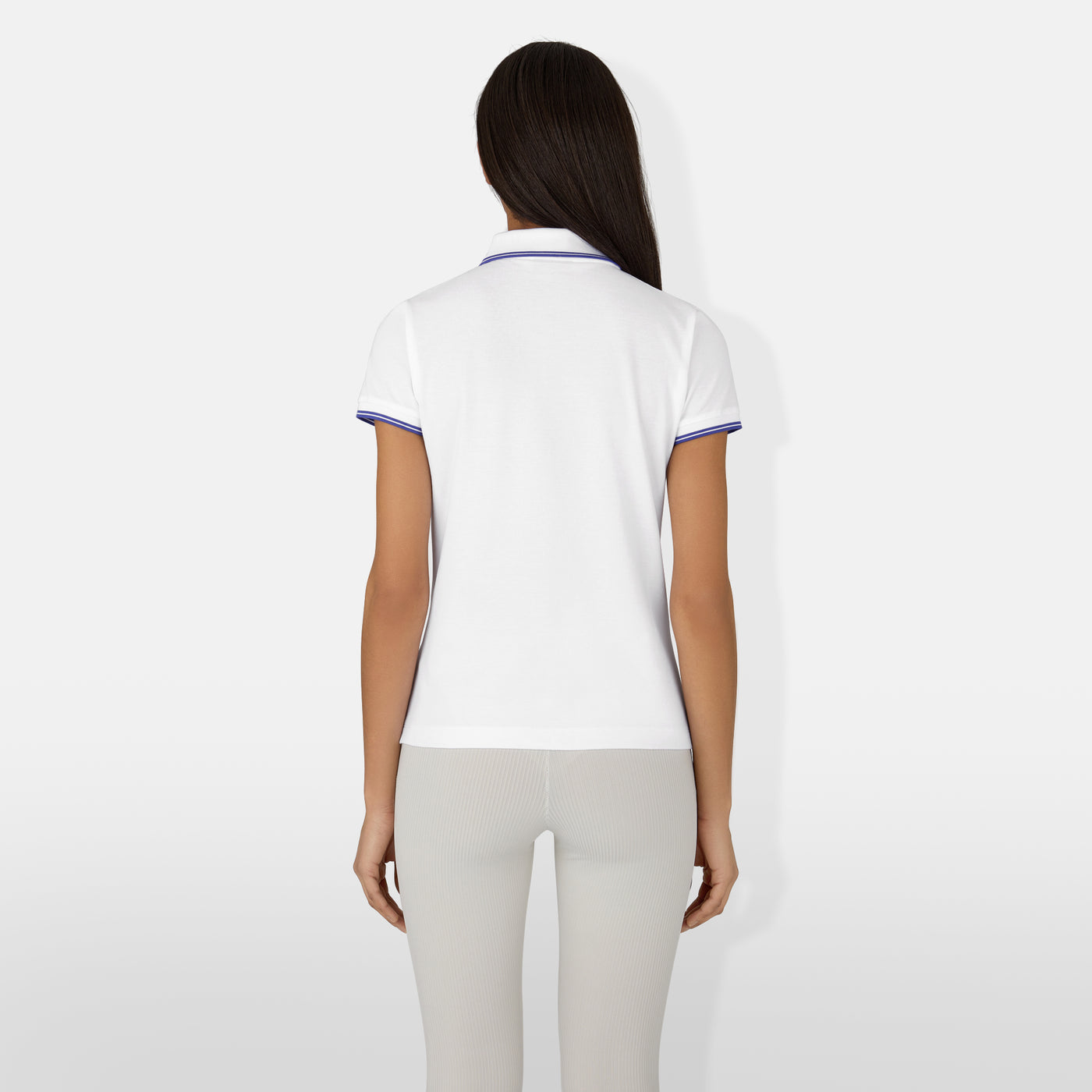 Model Back View of Women's Geraldine Polo T-Shirt in White