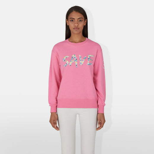 Model Front View of Women's Nicole Sweatshirt in Aurora Pink